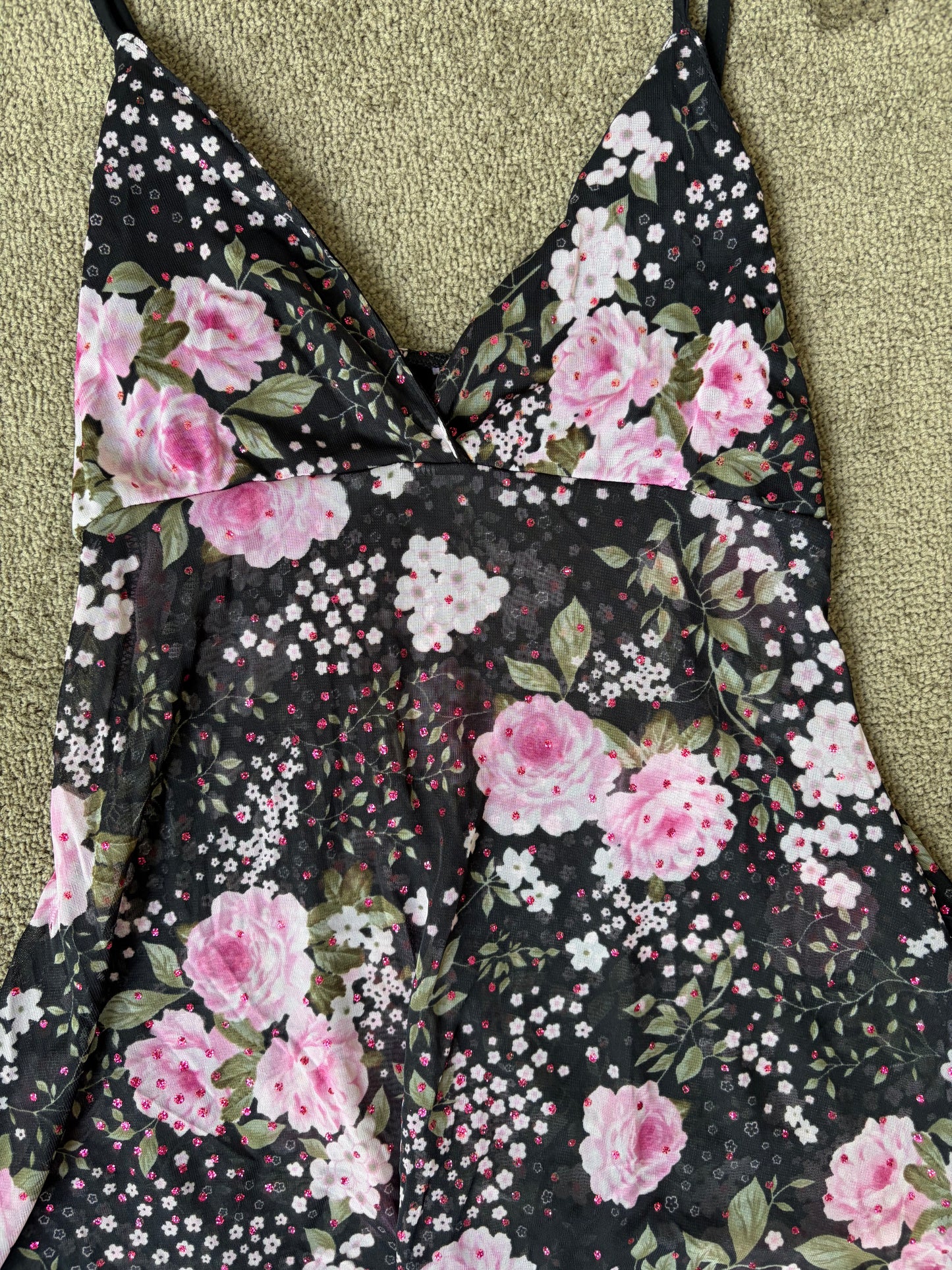 Vintage Y2K Black Floral Mesh Top