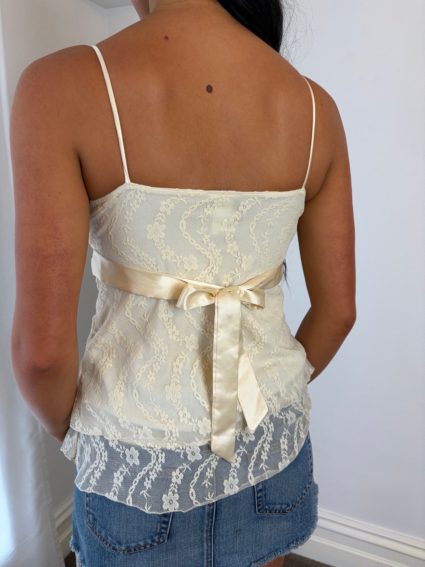 Ivory Lace Satin Babydoll Cami