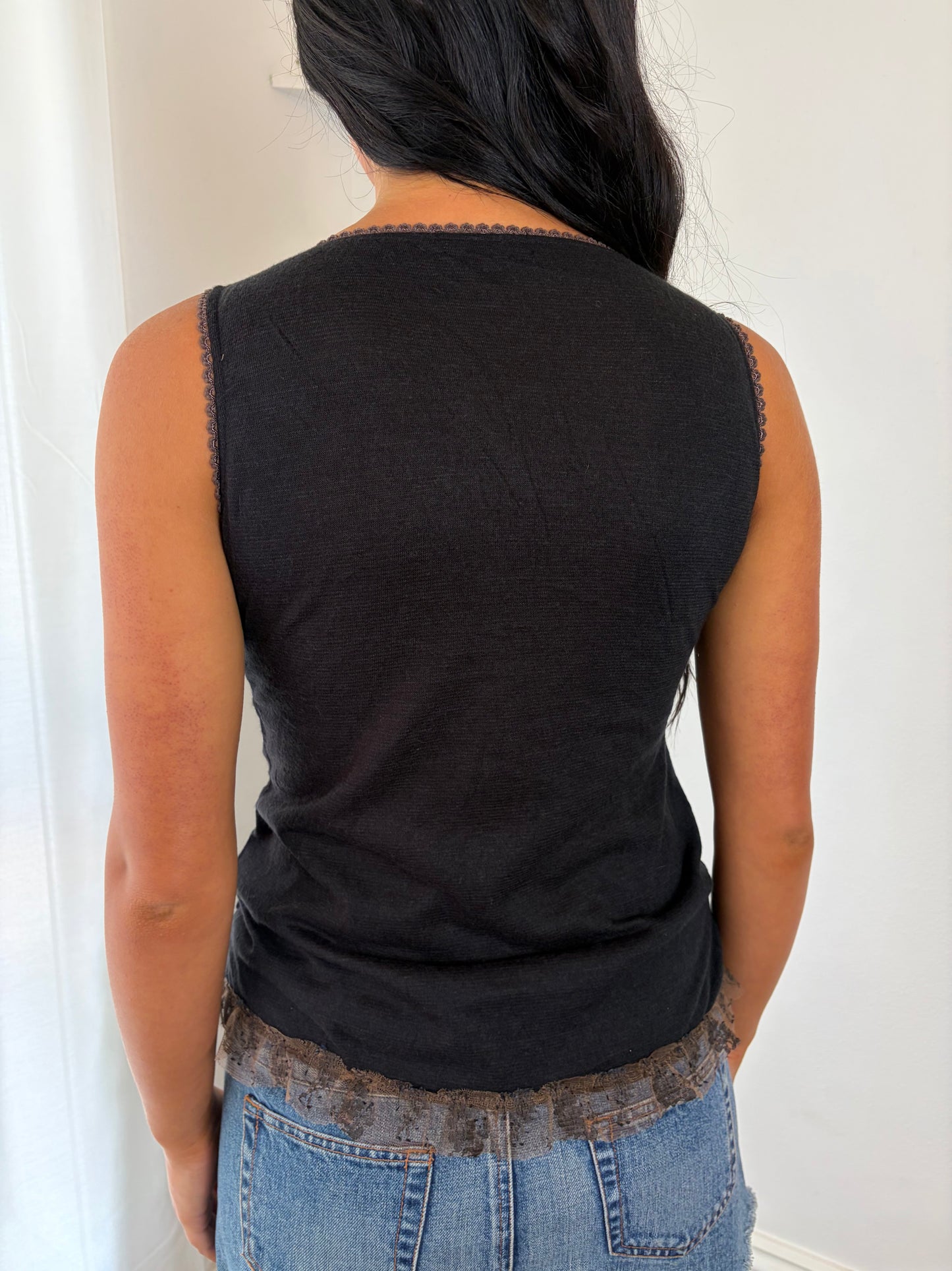 Vintage Y2K Lace Babydoll Top – Chocolate Brown