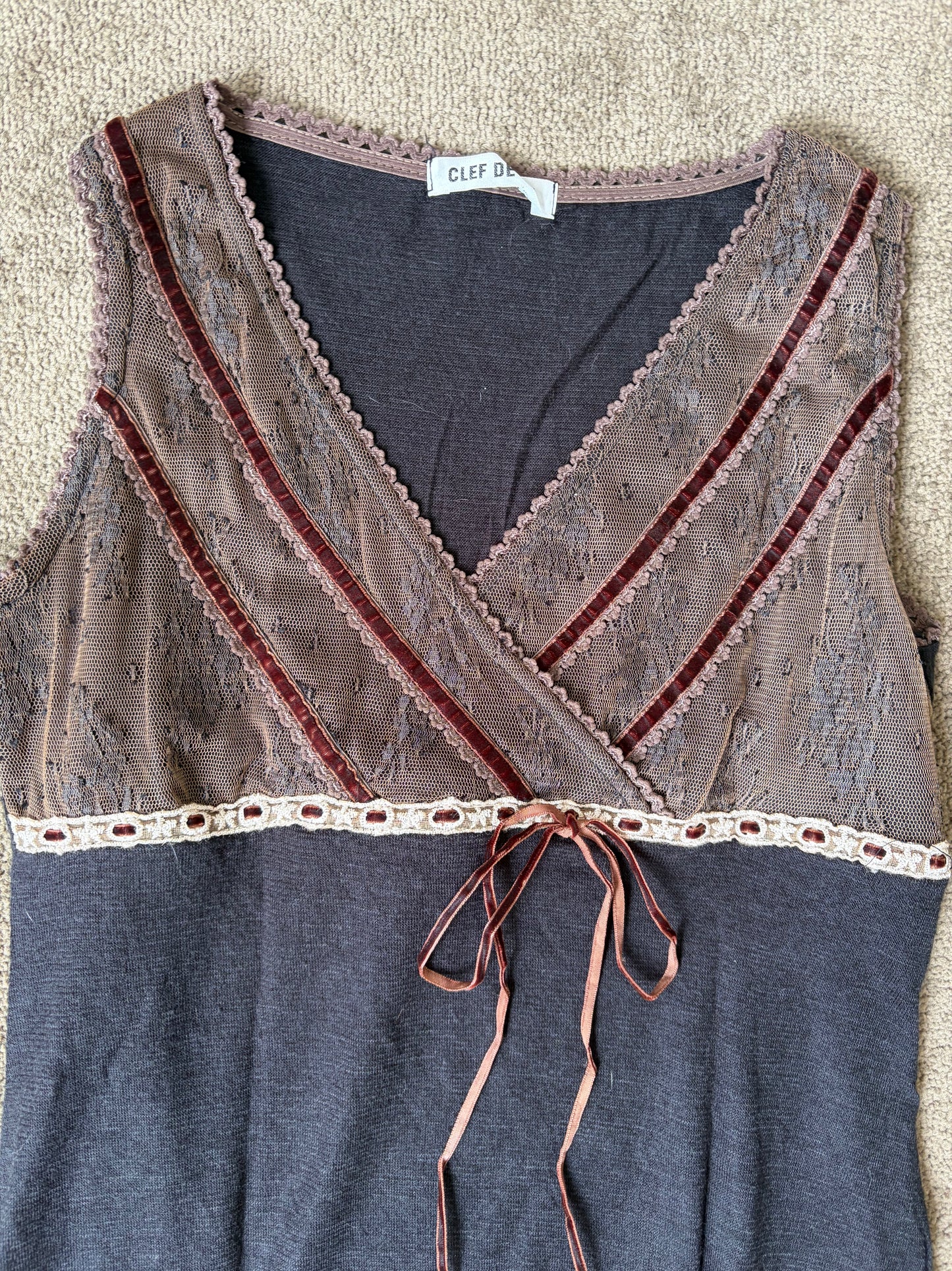 Vintage Y2K Lace Babydoll Top – Chocolate Brown
