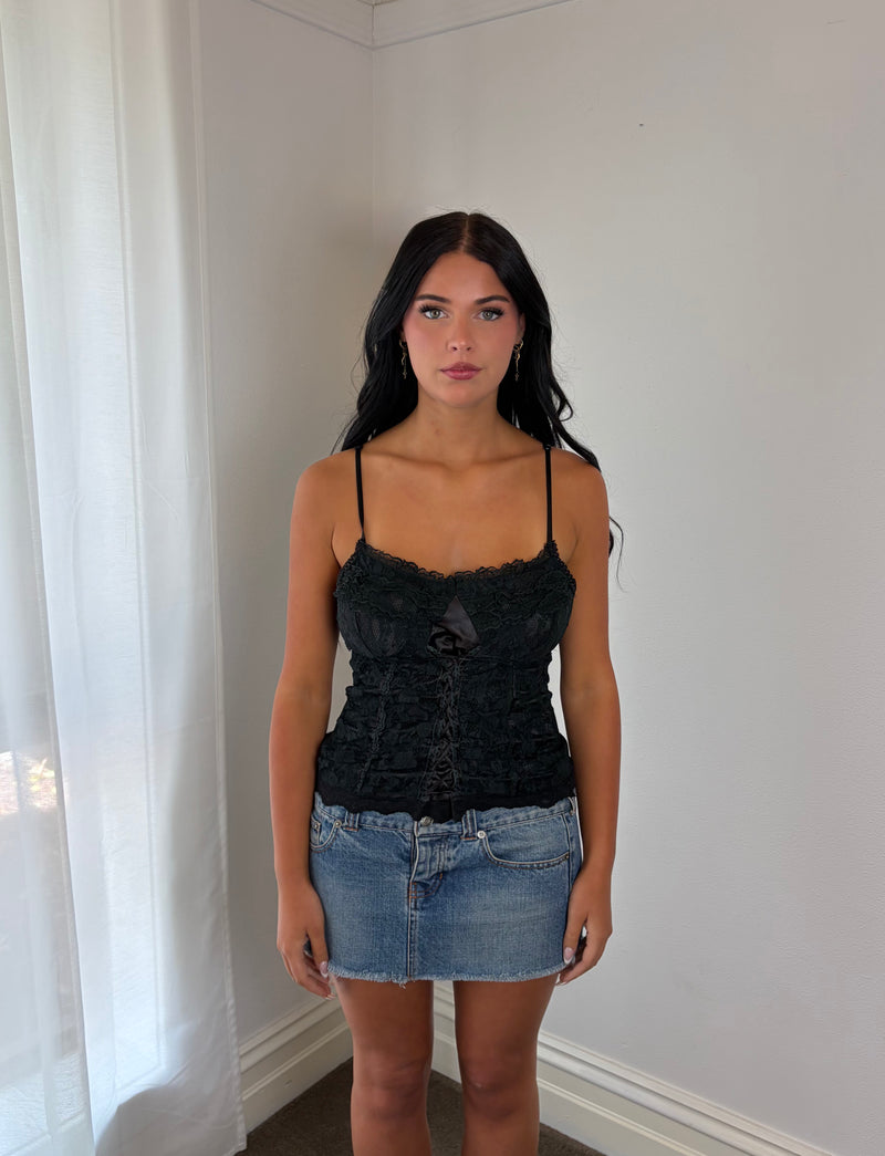 Vintage Noir Lace Corset Cami Top