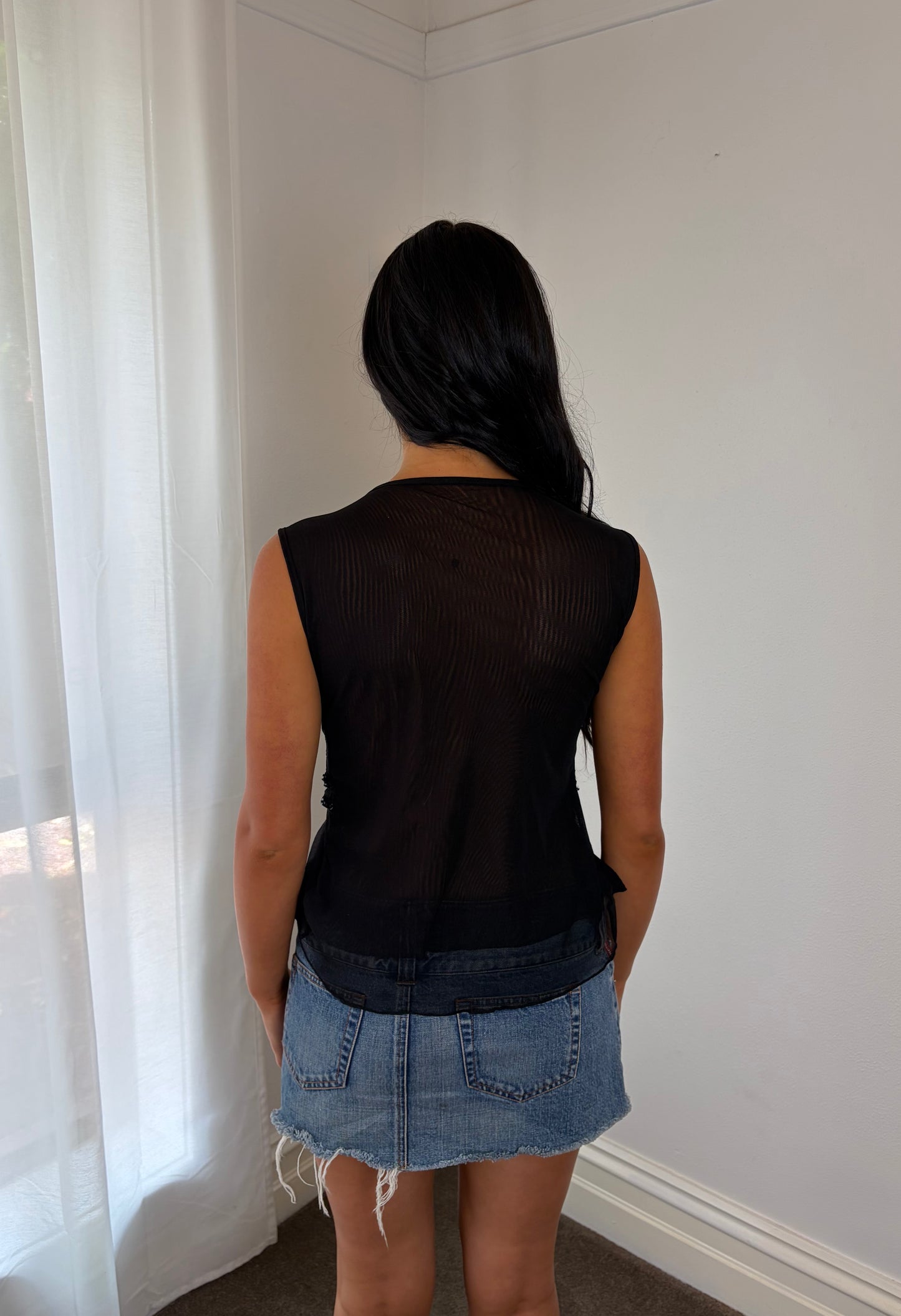 Vintage Y2K Black Sheer Sequin Wrap Top