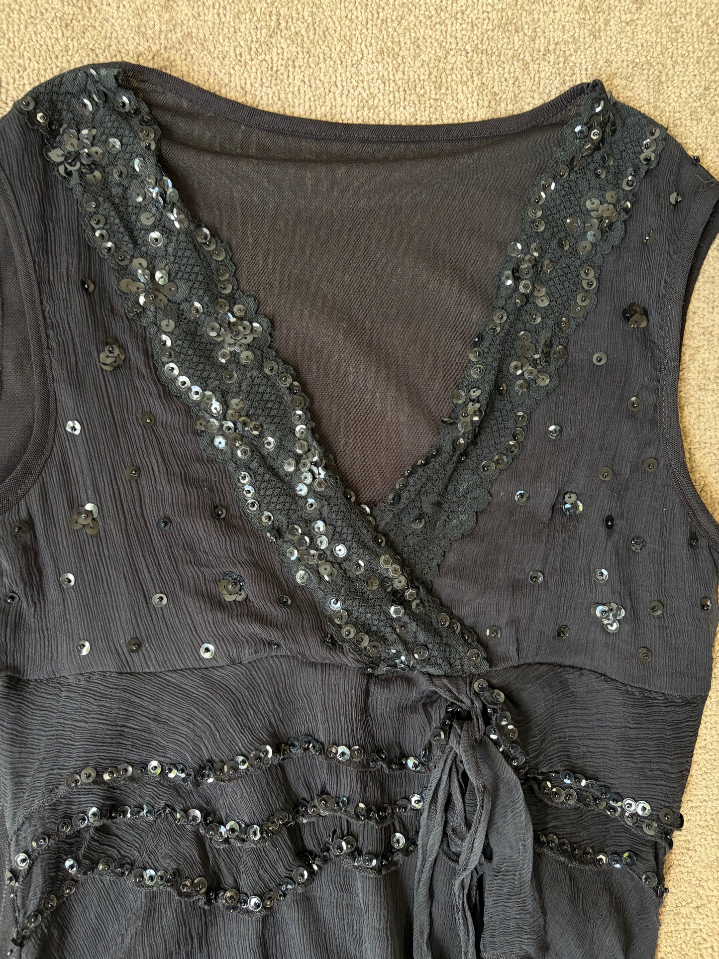 Vintage Y2K Black Sheer Sequin Wrap Top