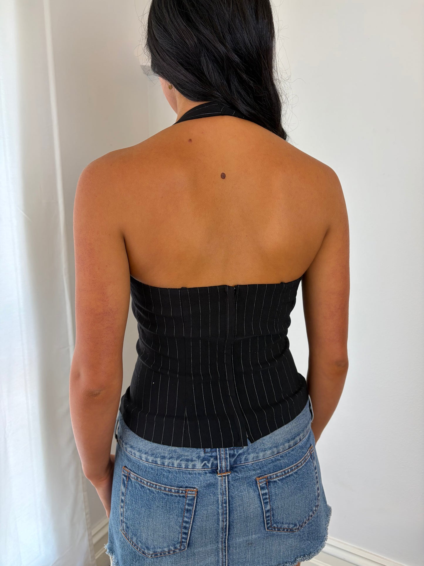 Vintage Black Pinstripe Halter Top