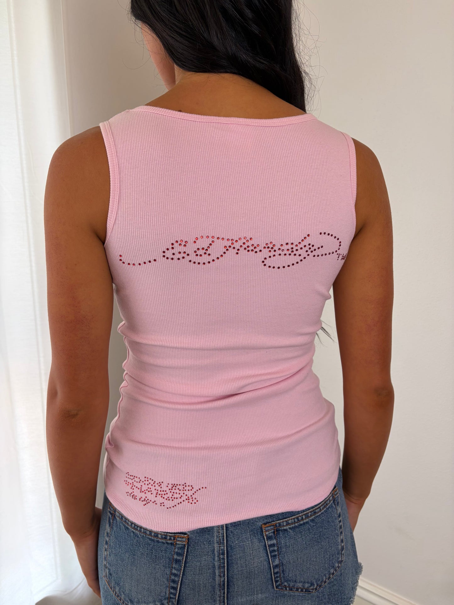 Y2K Vintage Ed Hardy Blush Rhinestone Rose Tank