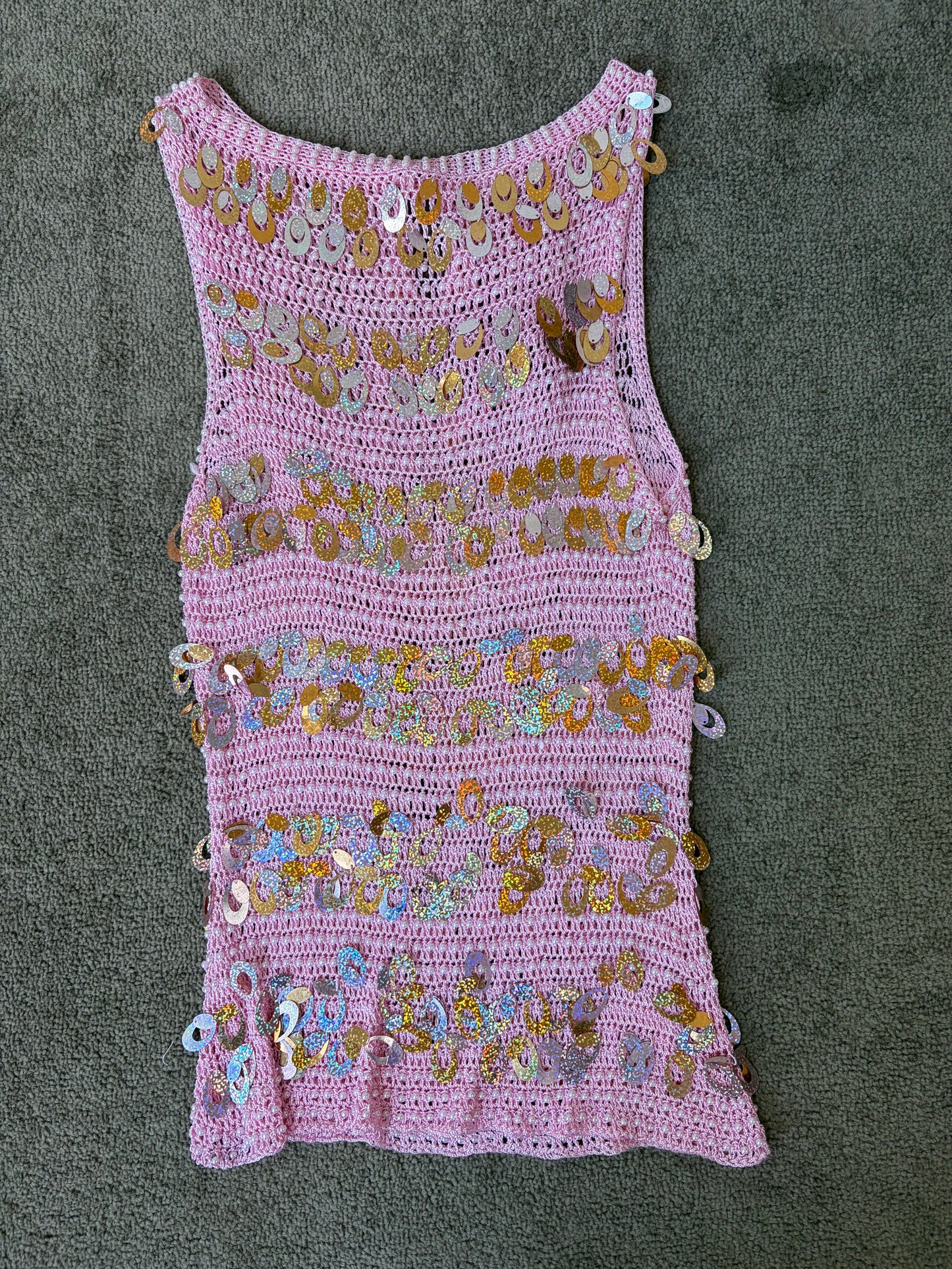 Vintage Blush Sequin Crochet Top