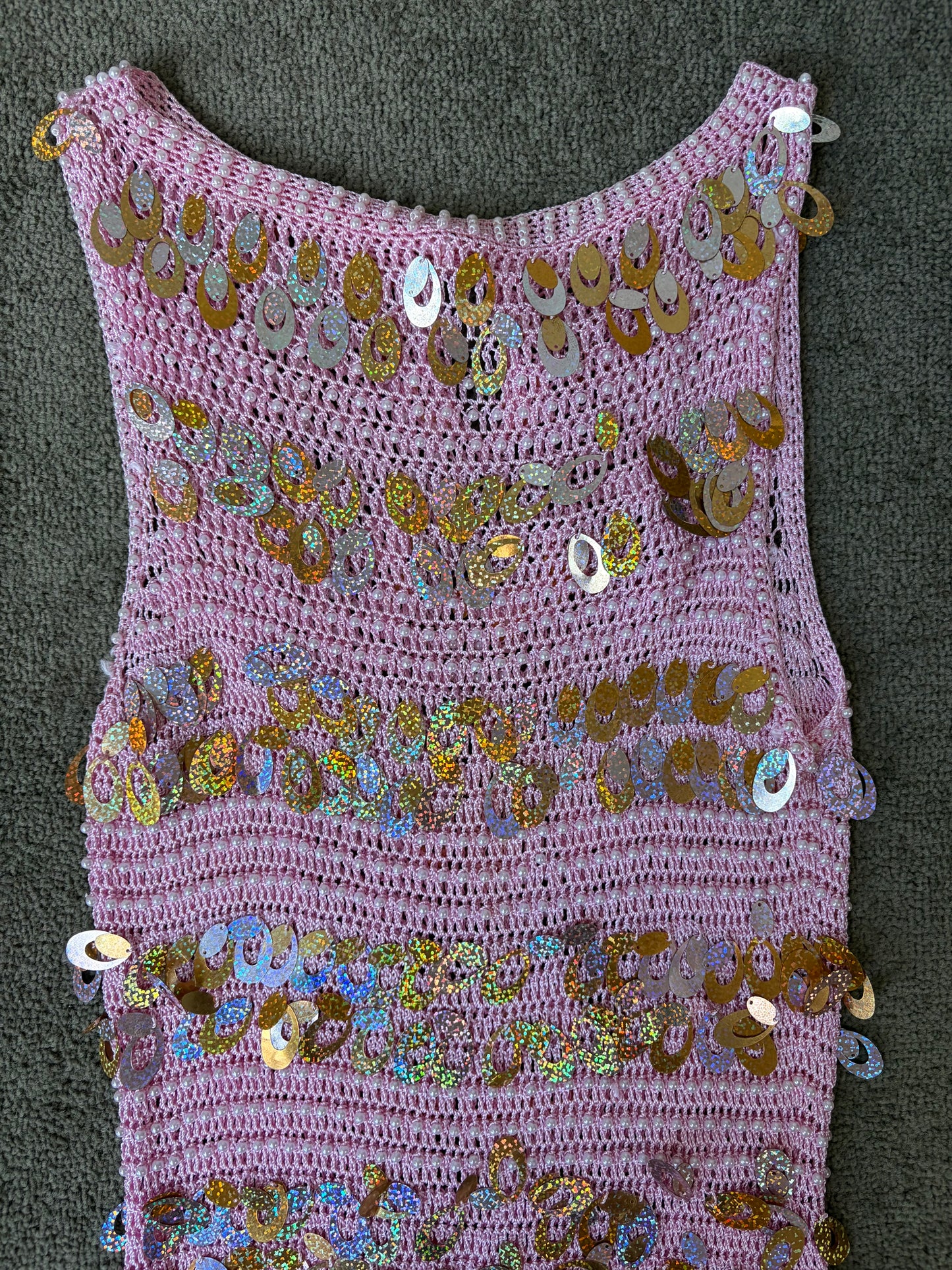 Vintage Blush Sequin Crochet Top