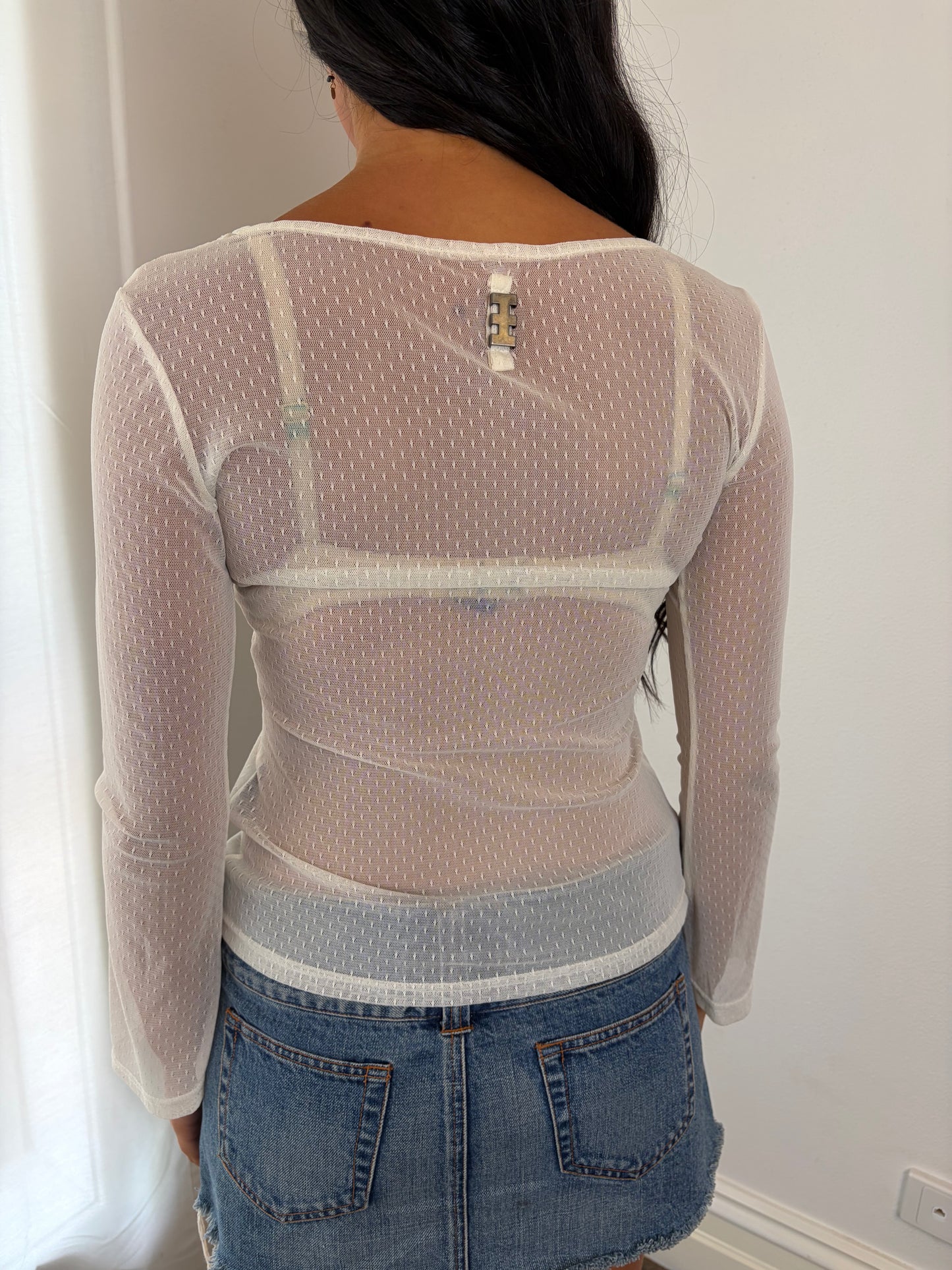 Sheer Ivory Mesh Long Sleeve Top Vintage Y2K