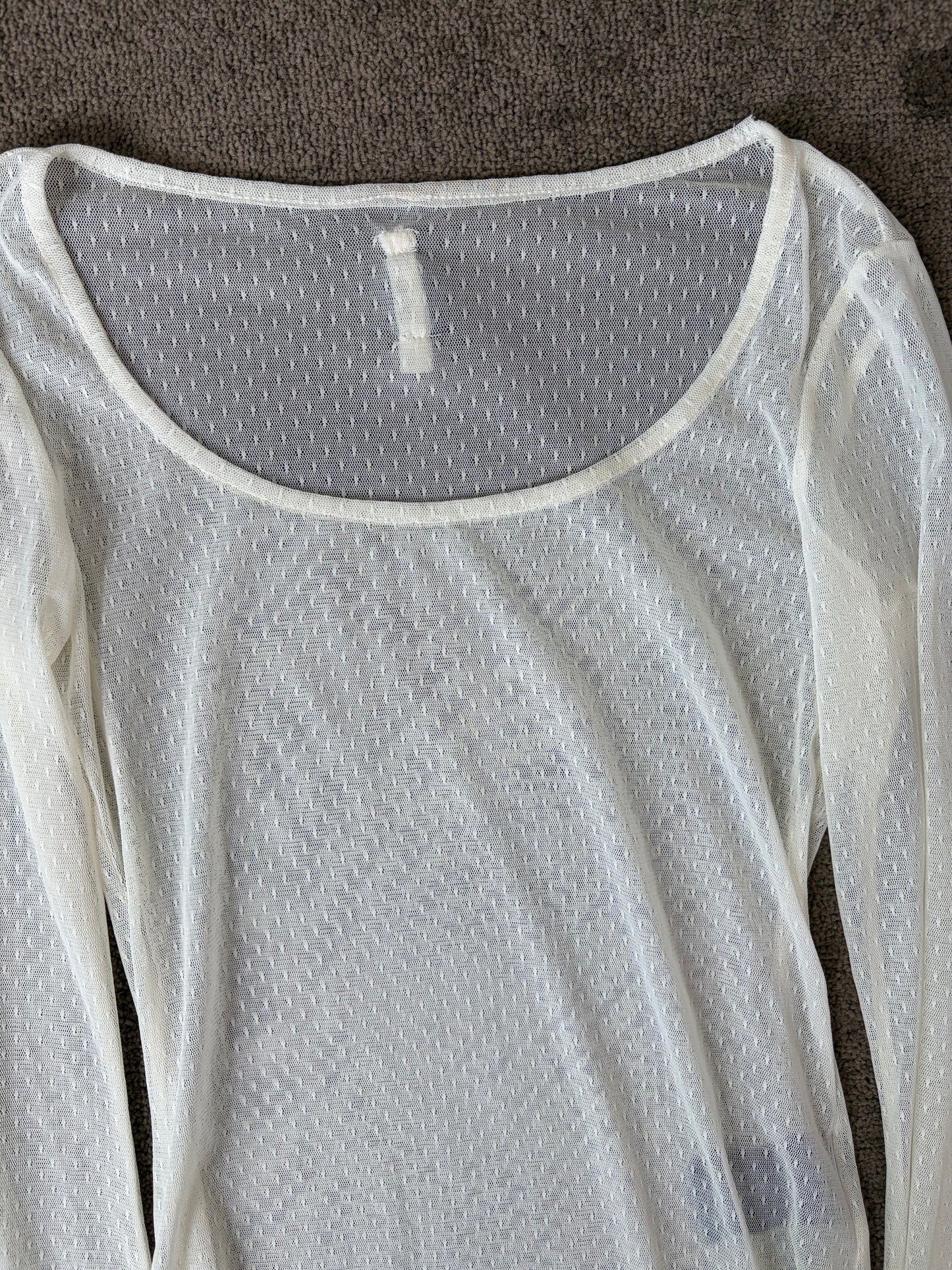 Sheer Ivory Mesh Long Sleeve Top Vintage Y2K