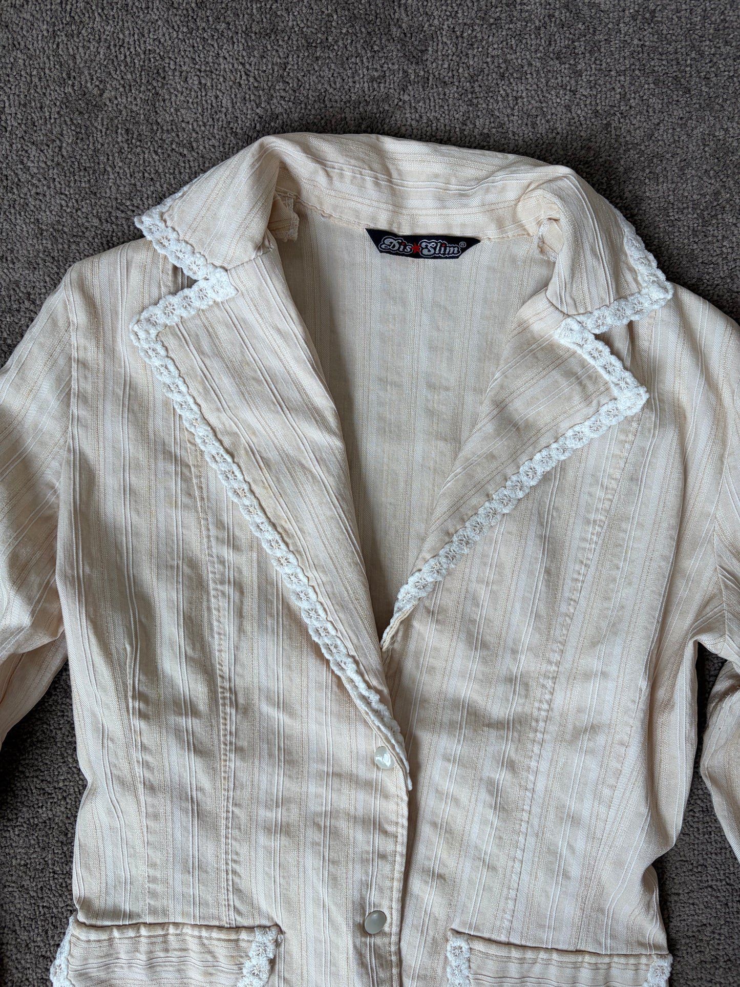 Vintage Ivory Lace-Trim Tailored Blazer