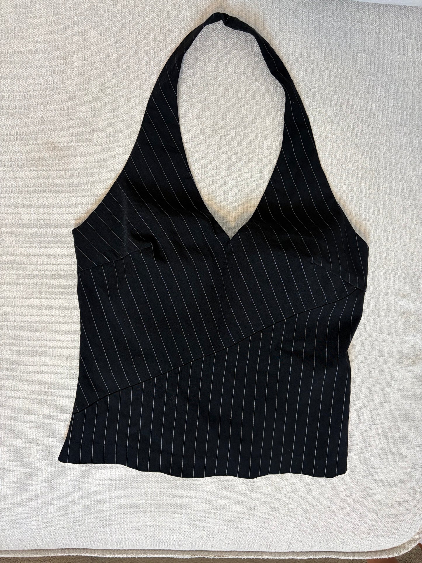 Vintage Black Pinstripe Halter Top