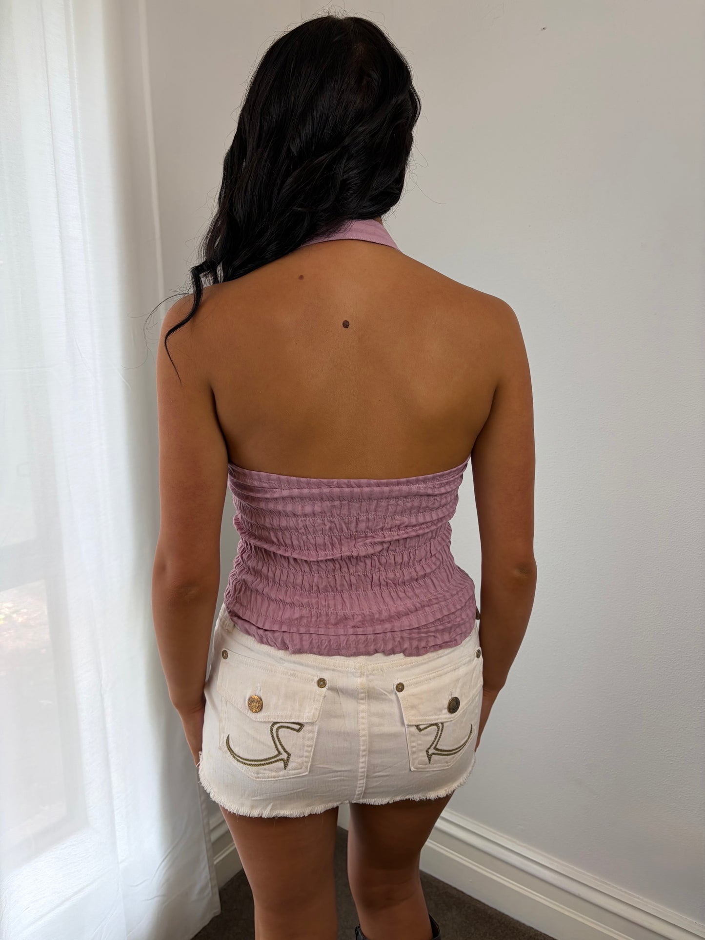Romantic Y2K Dusty Rose Ruffle Halter Top