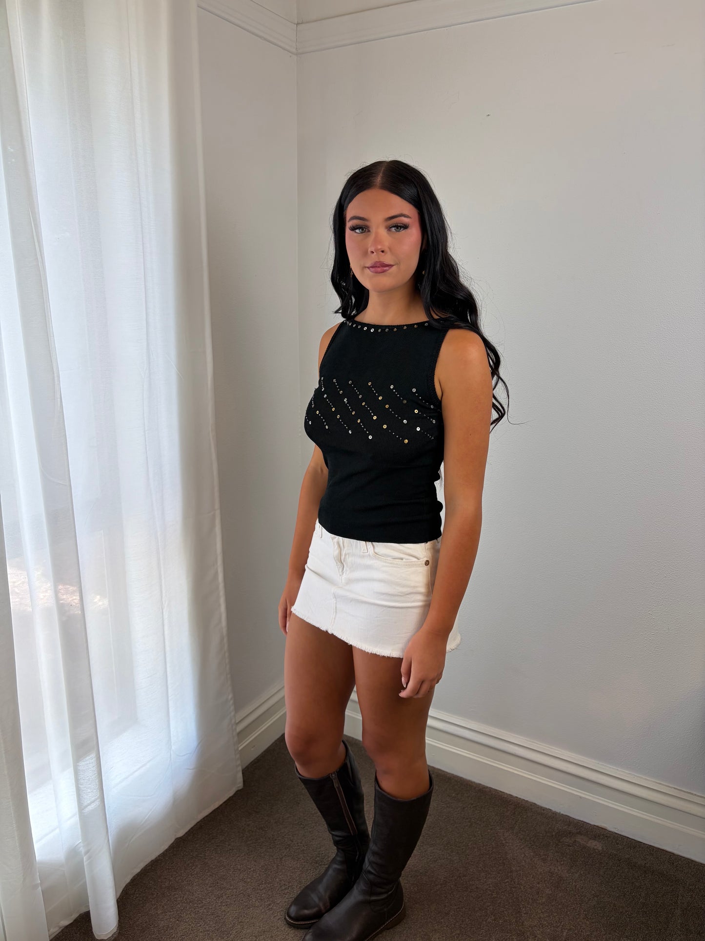 Luxury Vintage Black Embellished Knit Top