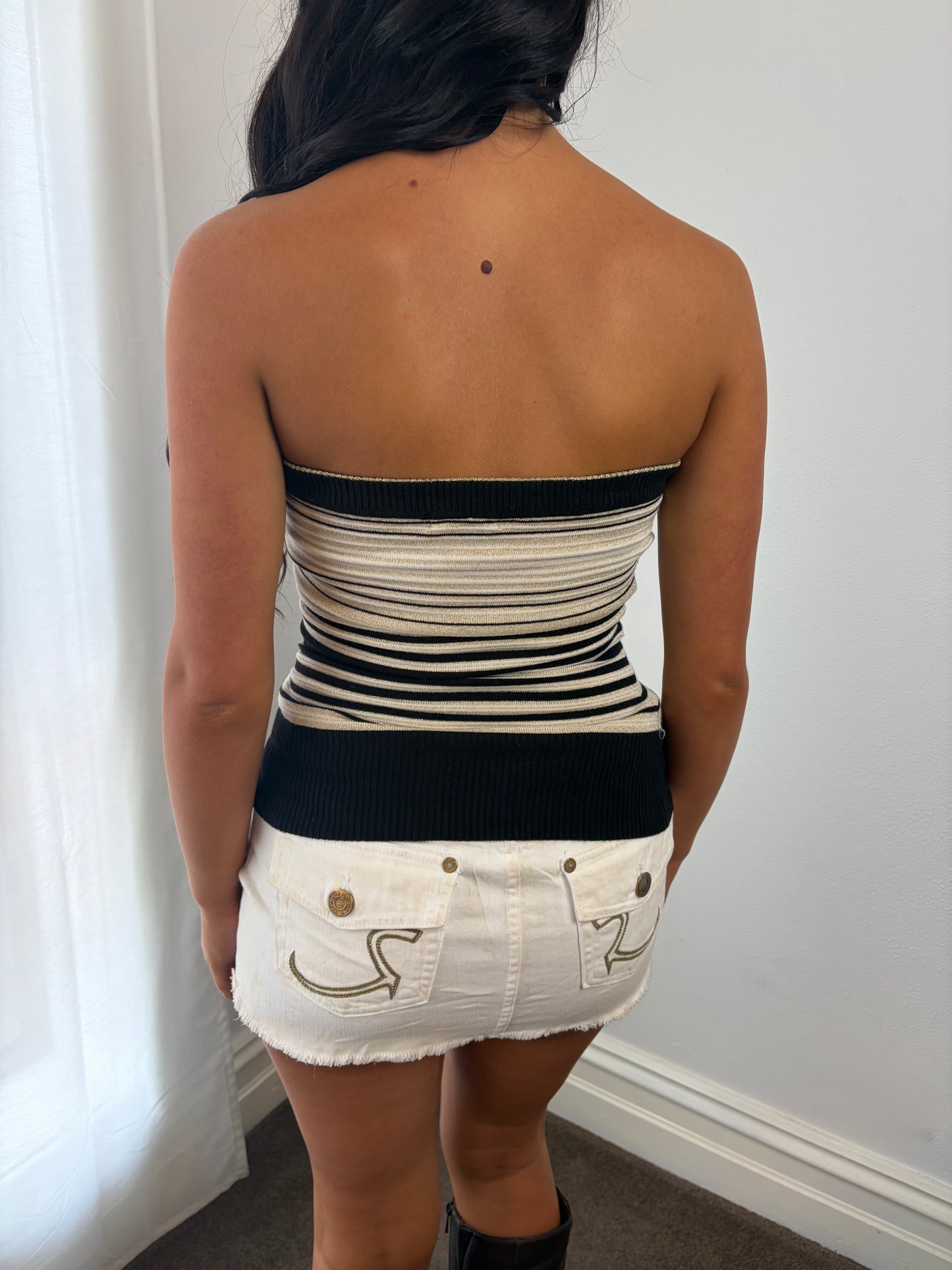 Vintage Monochrome Stripe Knit Bandeau Top
