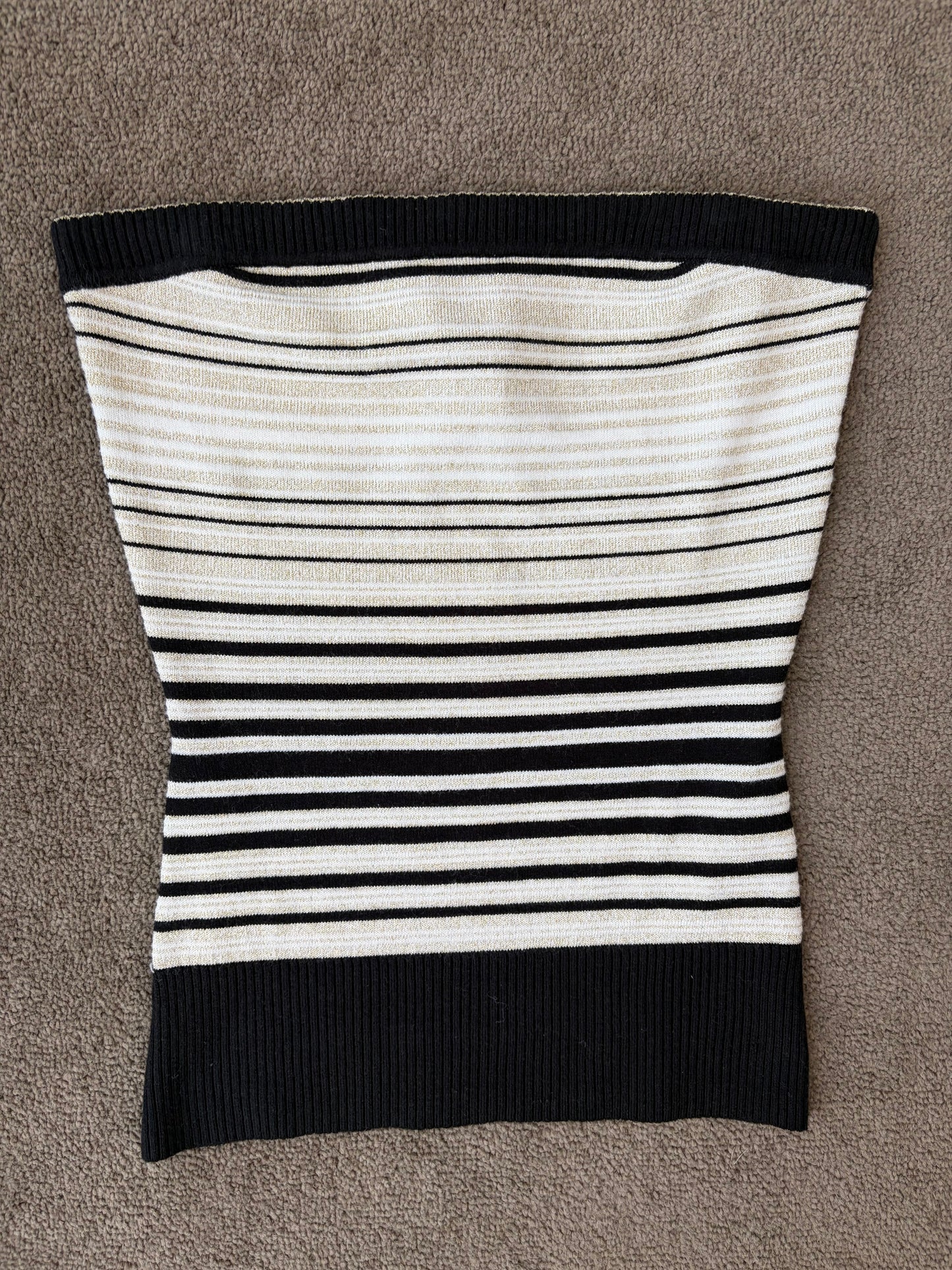 Vintage Monochrome Stripe Knit Bandeau Top