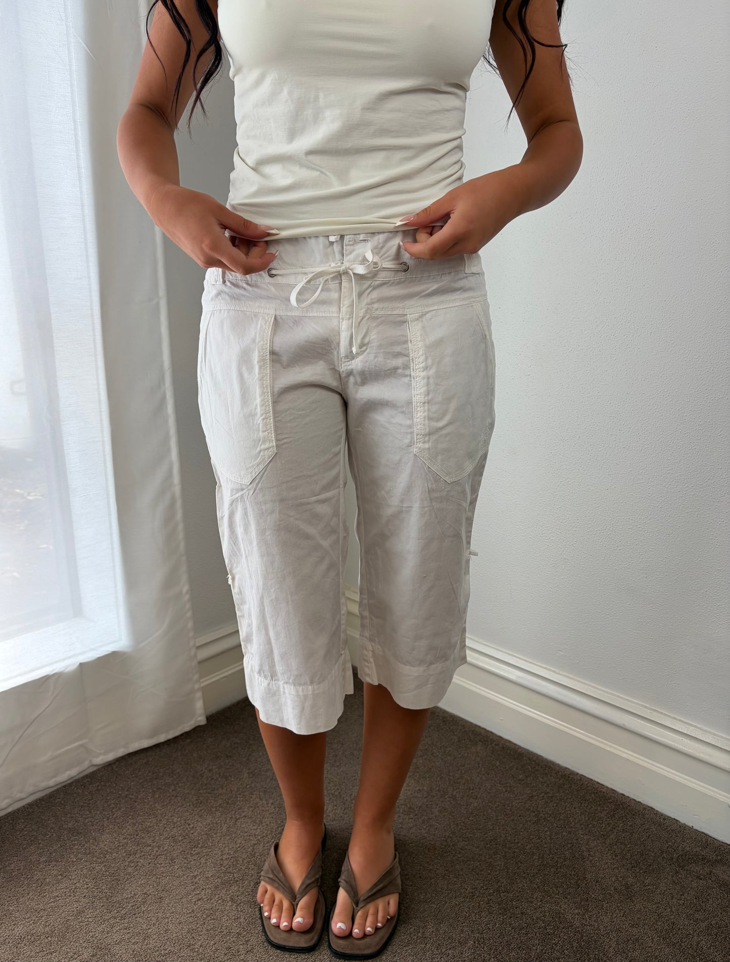 Vintage White Drawstring Capri Pants