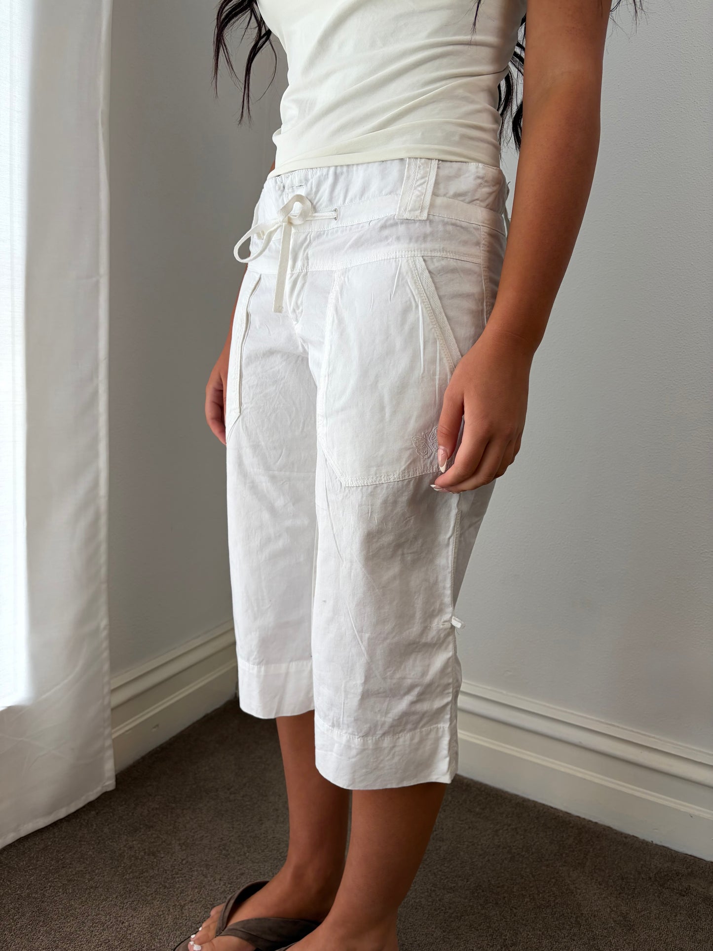 Vintage White Drawstring Capri Pants