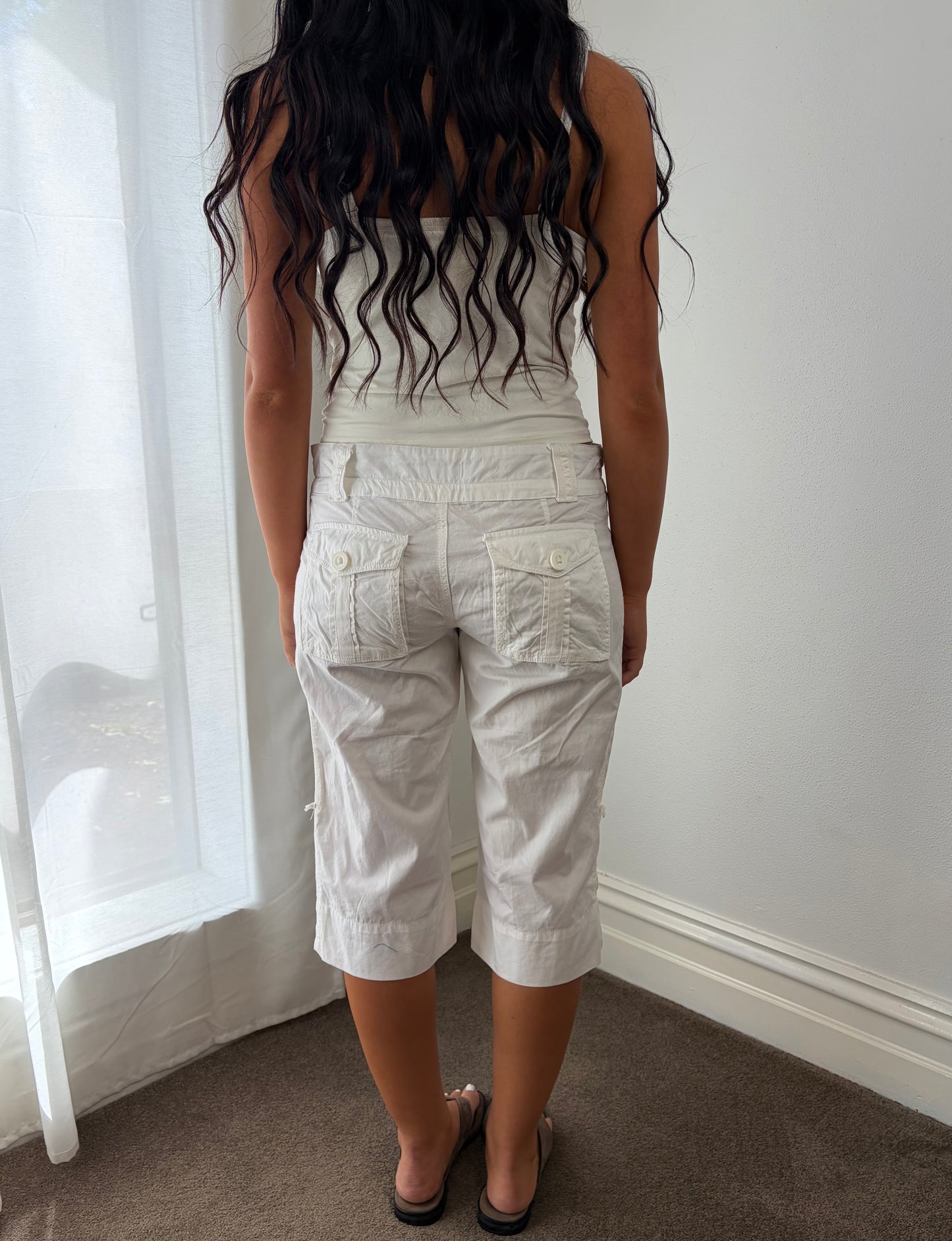 Vintage White Drawstring Capri Pants