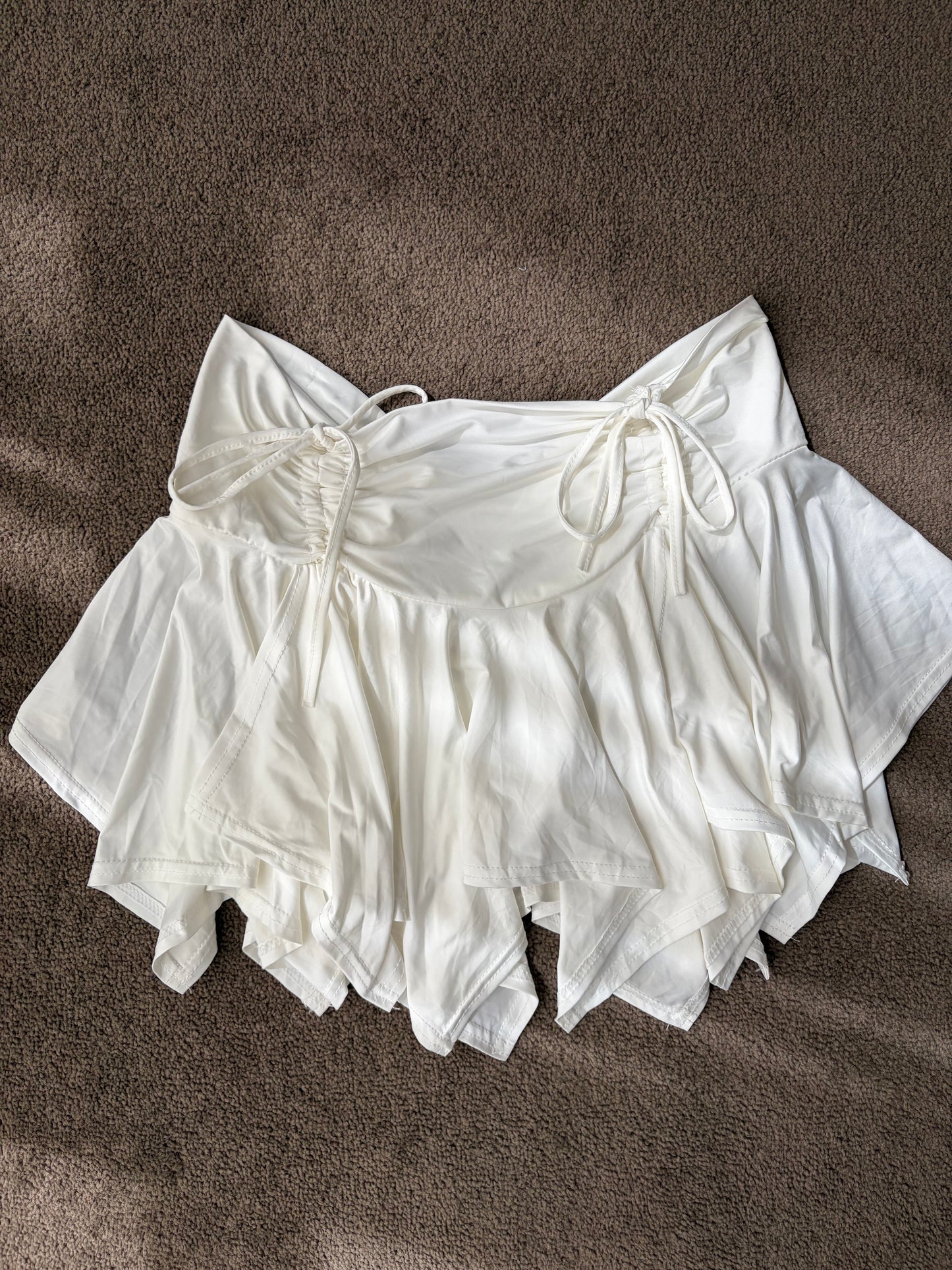 Vintage Ivory Ruched Tie-Waist  Mini Skirt