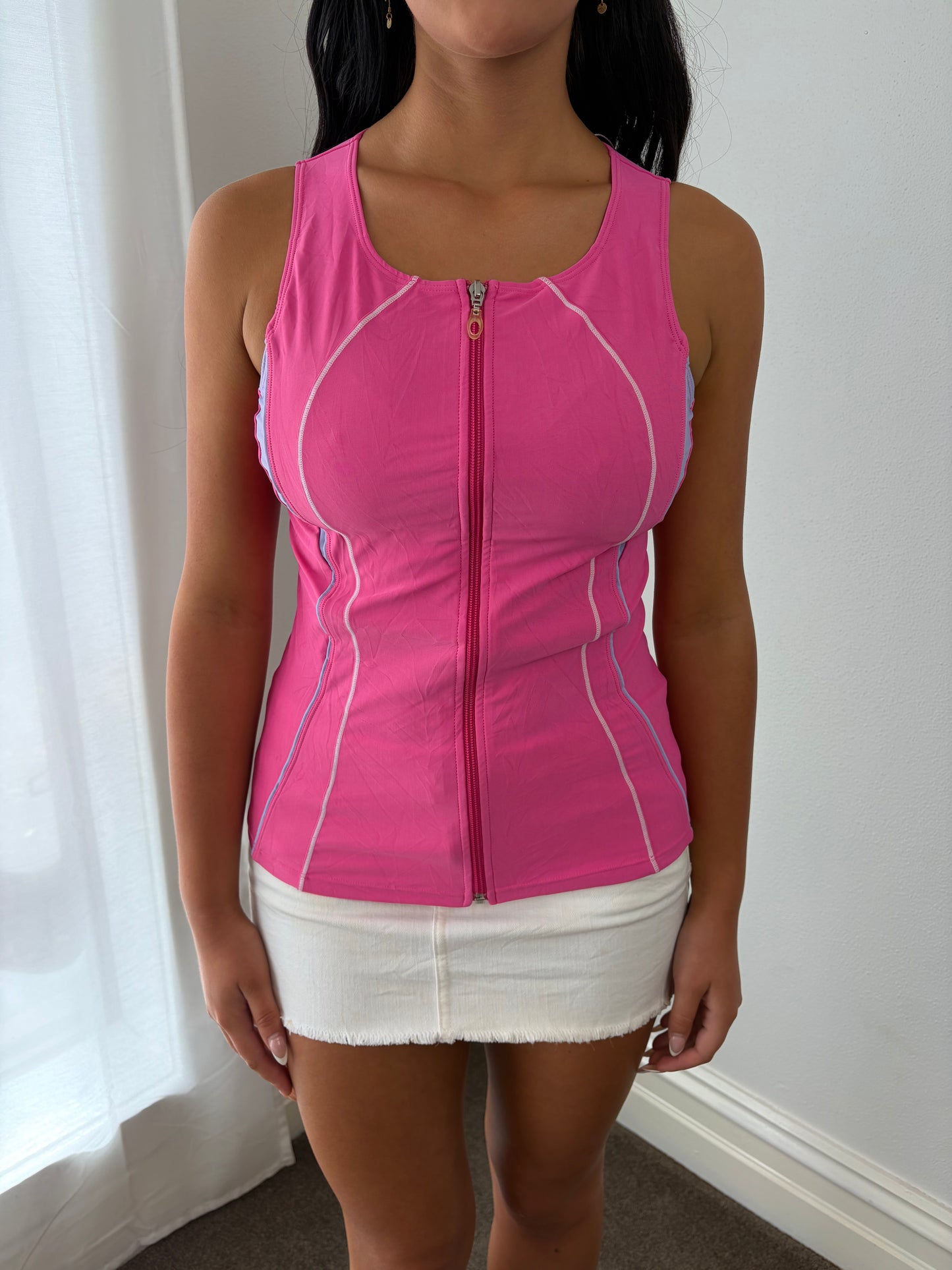Vintage Hot Pink Zip-Front Sport Luxe Contour Top