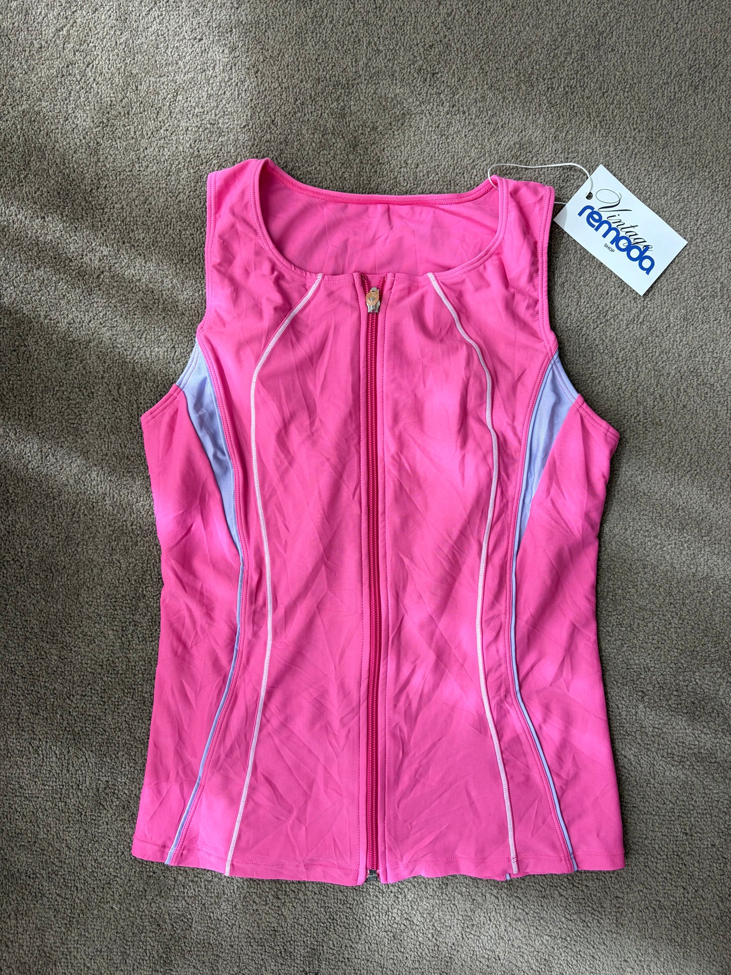 Vintage Hot Pink Zip-Front Sport Luxe Contour Top