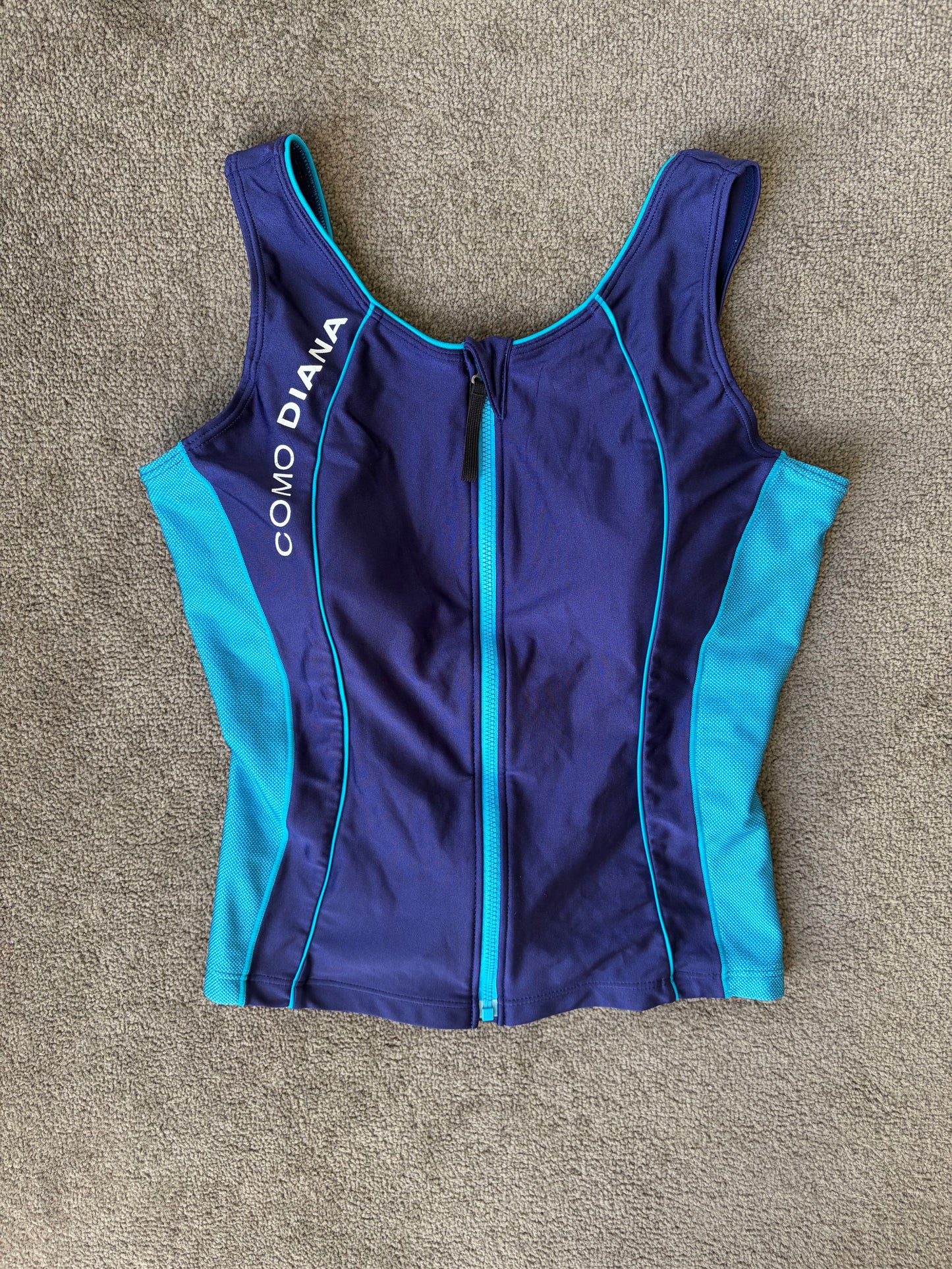 Vintage Sport Luxe Zip-Front Contour Top in Navy & Aqua